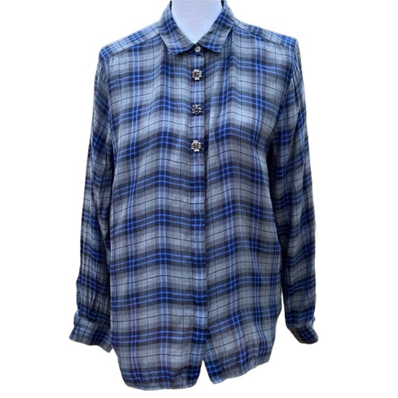 Loft Plaid Long Sleeve Blouse Size Large - Picture 1 of 13